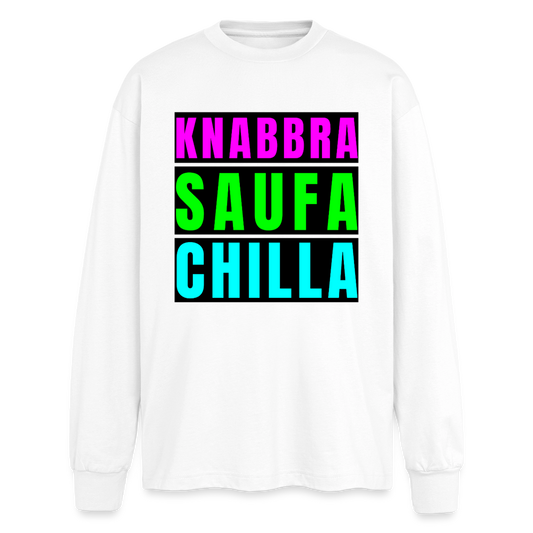 Knabbra Saufa Chilla Design – Oversized Langarmshirt - Weiß