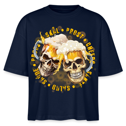 Party Skull Design – Frauen Boxy Bio-T-Shirt - Navy