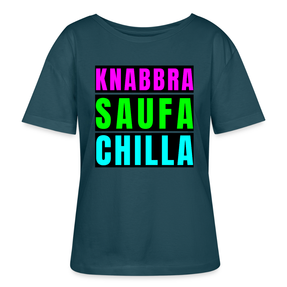 Knabbra Saufa Chilla Design – Rundhals Frauen Bio-T-Shirt - Dunkles Petrol