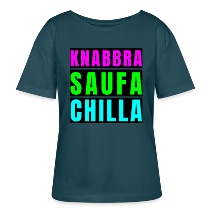 Knabbra Saufa Chilla Design – Rundhals Frauen Bio-T-Shirt - Dunkles Petrol