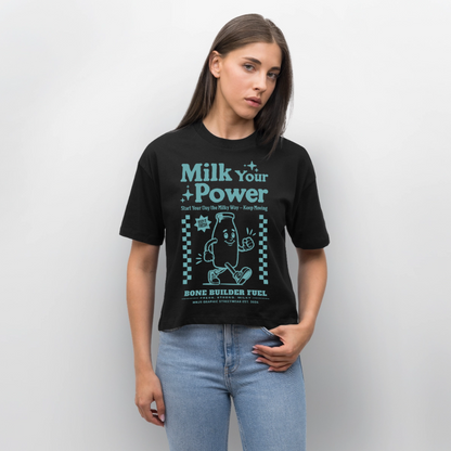 Milk Your Power Design – Frauen Boxy Bio-T-Shirt - Schwarz
