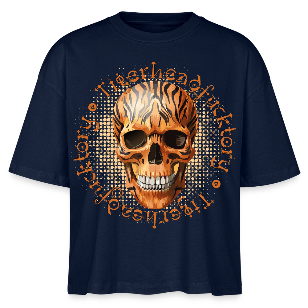Tiger skull Design – Frauen Boxy Bio-T-Shirt - Navy