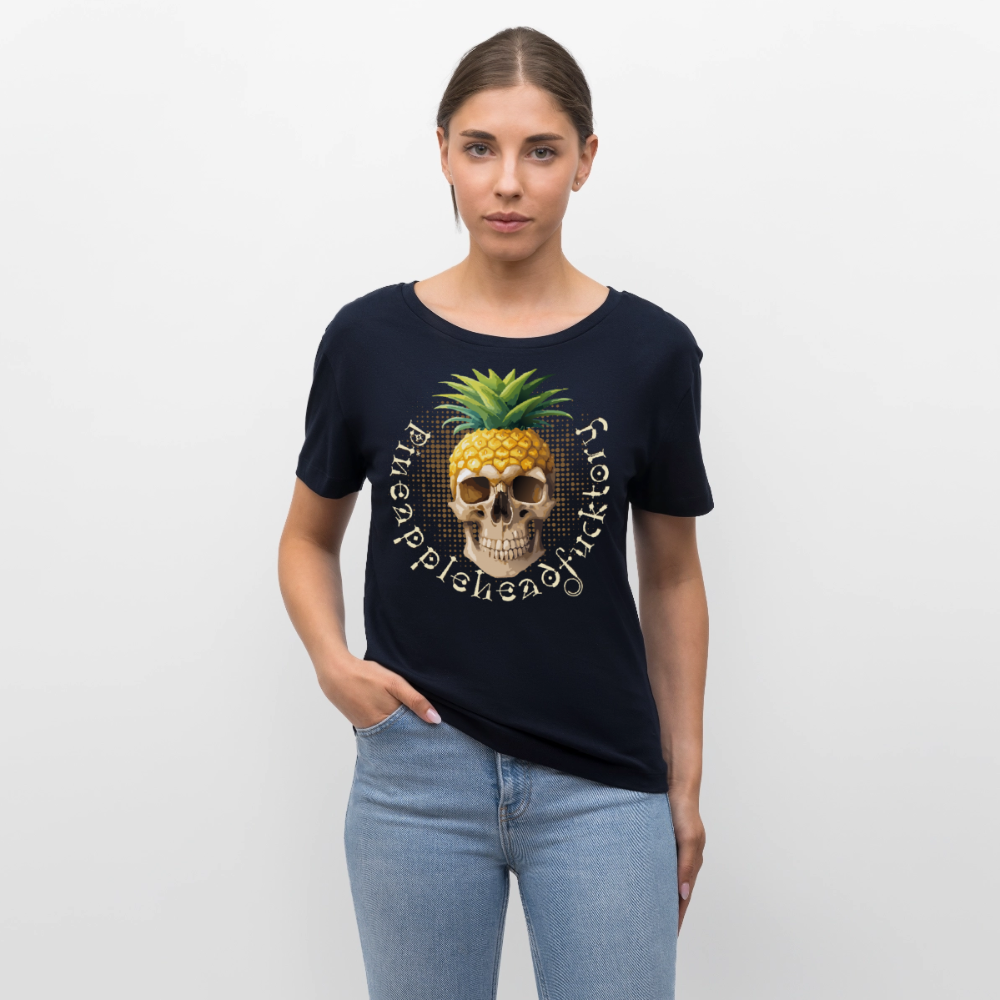 Pineapple Skull Design - Rundhals Frauen Bio-T-Shirt - Navy