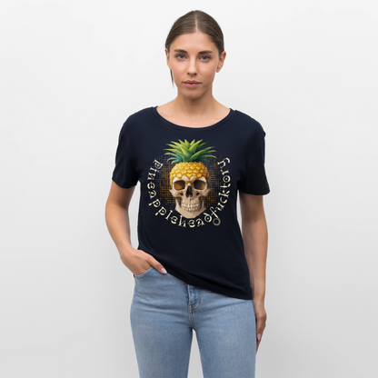 Pineapple Skull Design - Rundhals Frauen Bio-T-Shirt - Navy