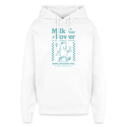 Milk Your Power Design – Oversized Unisex Hoodie - Weiß