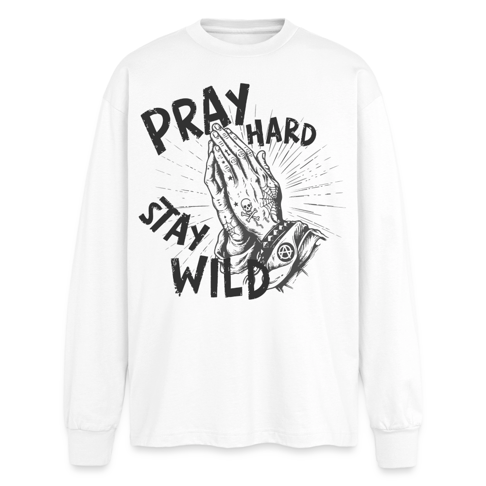 Pray Hard Design – Oversized Langarmshirt - Weiß