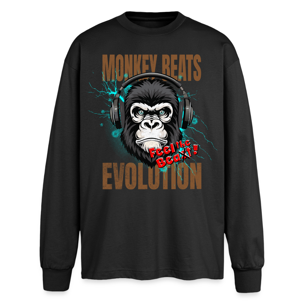 Monkey Beats Design – Oversized Langarmshirt - Schwarz