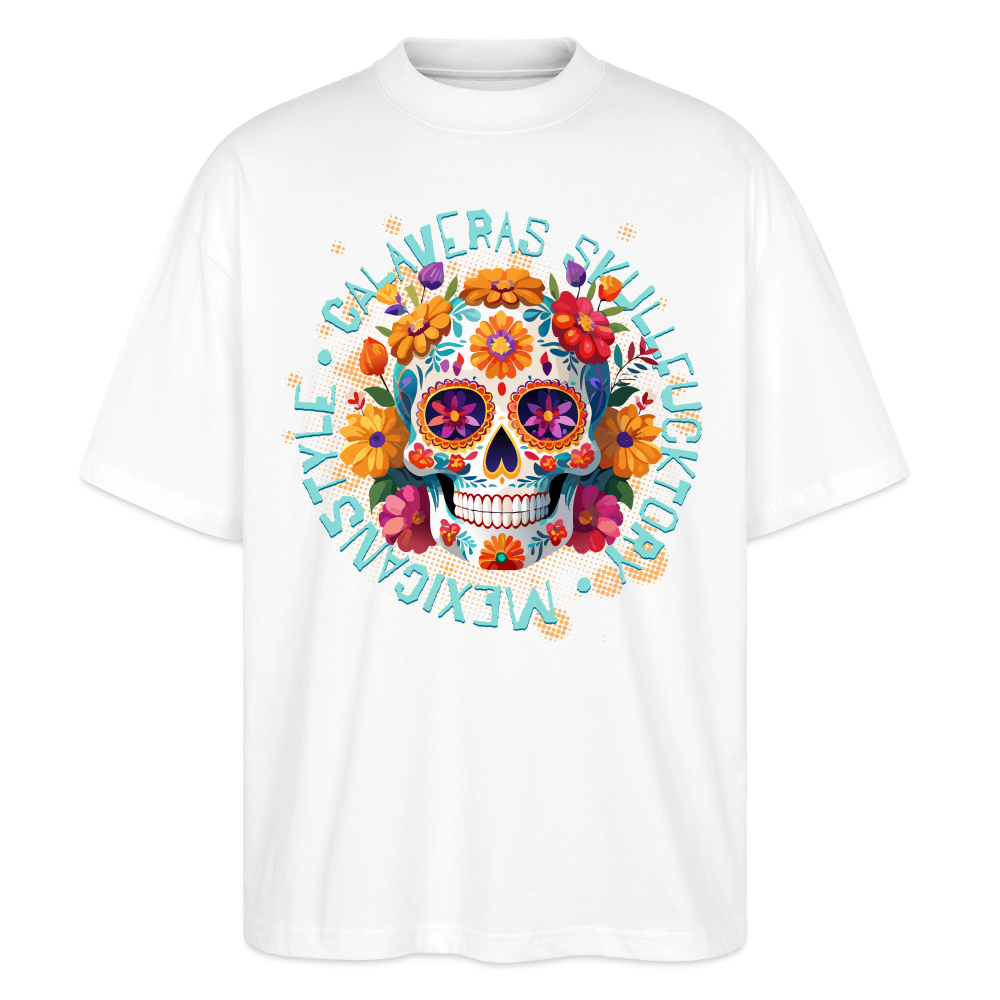 Sugar Skull Blumen – Oversized Unisex Bio T-Shirt - Weiß