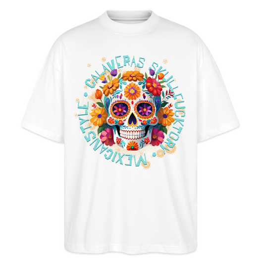 Sugar Skull Blumen – Oversized Unisex Bio T-Shirt - Weiß