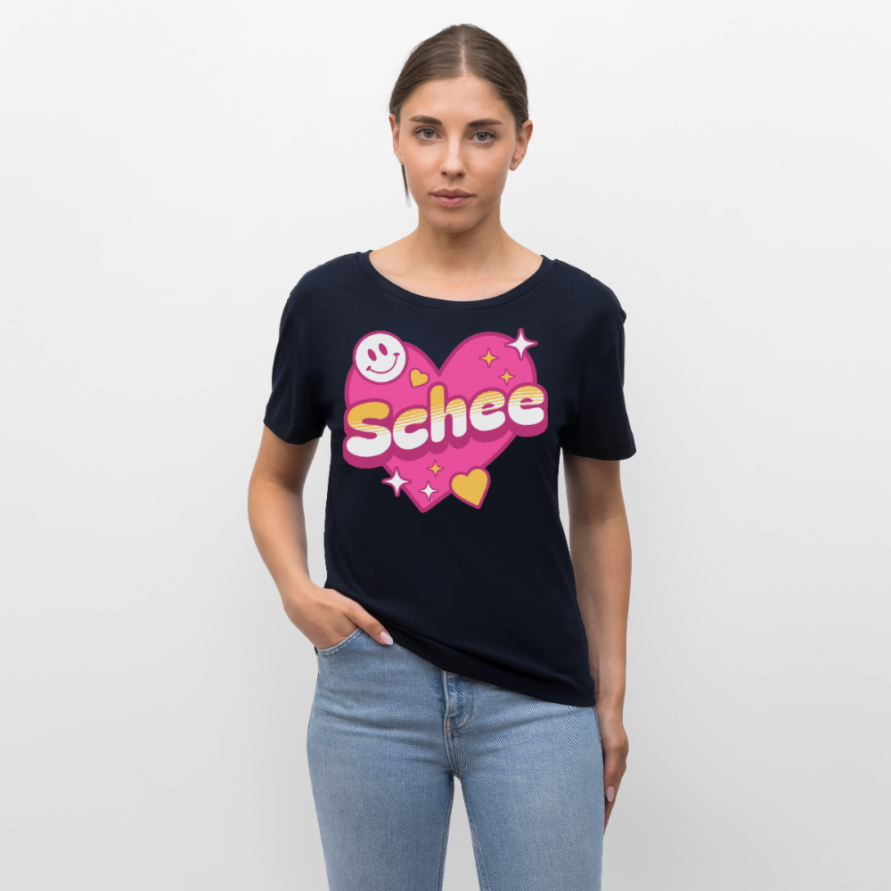 Schnee Design – Rundhals Frauen Bio-T-Shirt - Navy