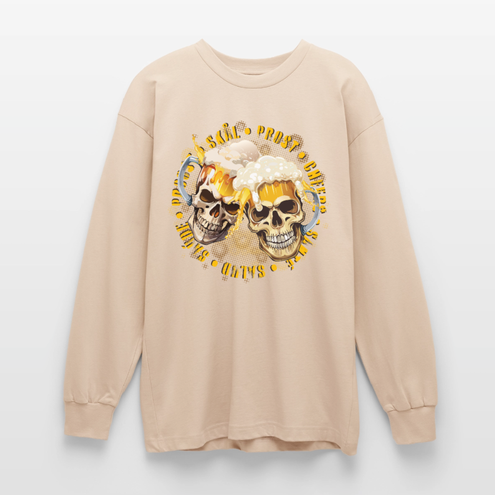 Party Skull Design – Oversized Langarmshirt - Sand
