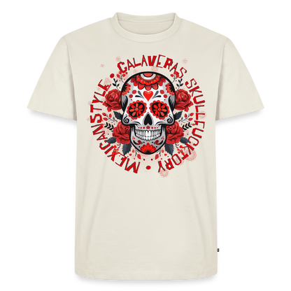 Sugar Skull Rosen Design - Männer Premium T-Shirt - Naturweiß