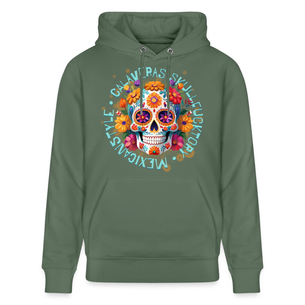 Sugar Skull Blumen Design – Unisex Bio-Hoodie - Tanngrün