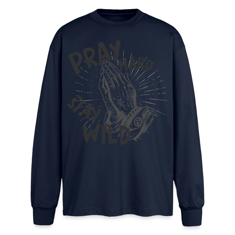 Pray Hard Design – Oversized Langarmshirt - Navy