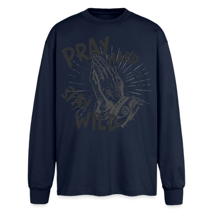 Pray Hard Design – Oversized Langarmshirt - Navy