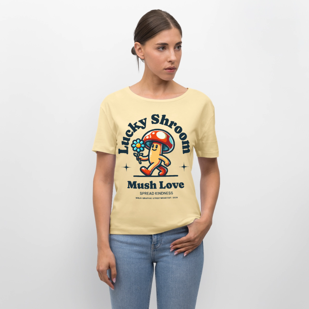 Lucky Shroom Design – Rundhals Frauen Bio-T-Shirt - Creme
