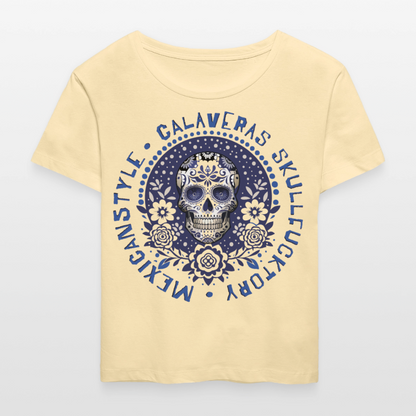 Sugar Skull Blau Design – Rundhals Frauen Bio-T-Shirt - Creme