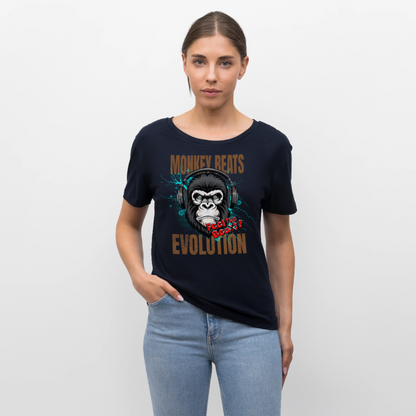 Monkey Beats Design – Rundhals Frauen Bio-T-Shirt - Navy
