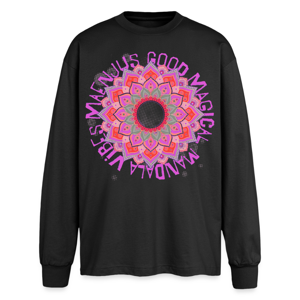 Mandala Pink Design – Oversized Langarmshirt - Schwarz