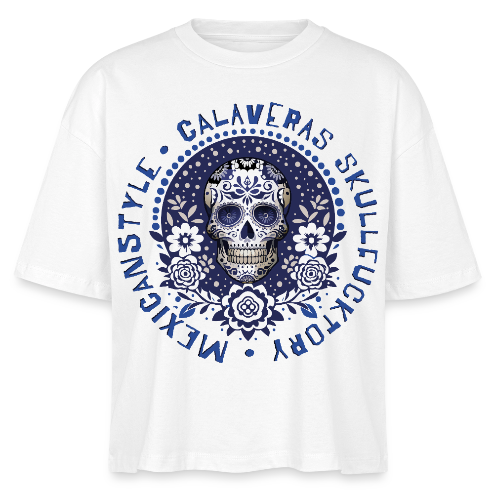 Sugar Skull Blau Design – Frauen Boxy Bio-T-Shirt - Weiß