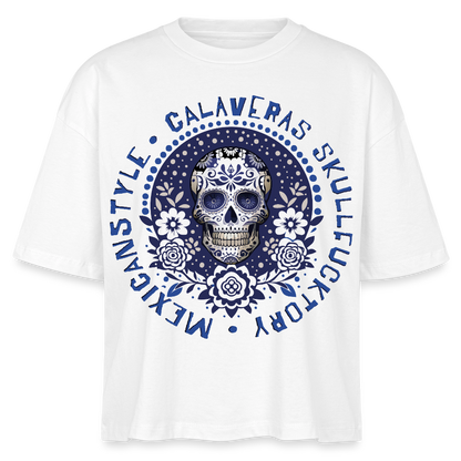 Sugar Skull Blau Design – Frauen Boxy Bio-T-Shirt - Weiß