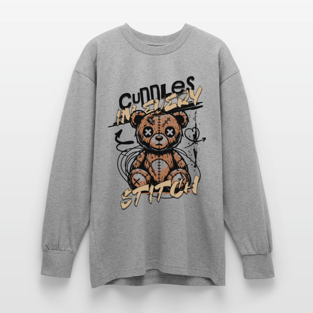 Bear Design – Oversized Langarmshirt - Grau meliert