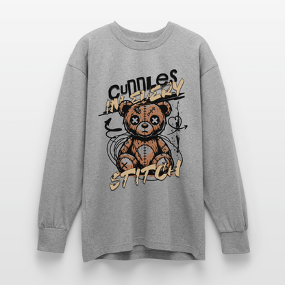 Bear Design – Oversized Langarmshirt - Grau meliert