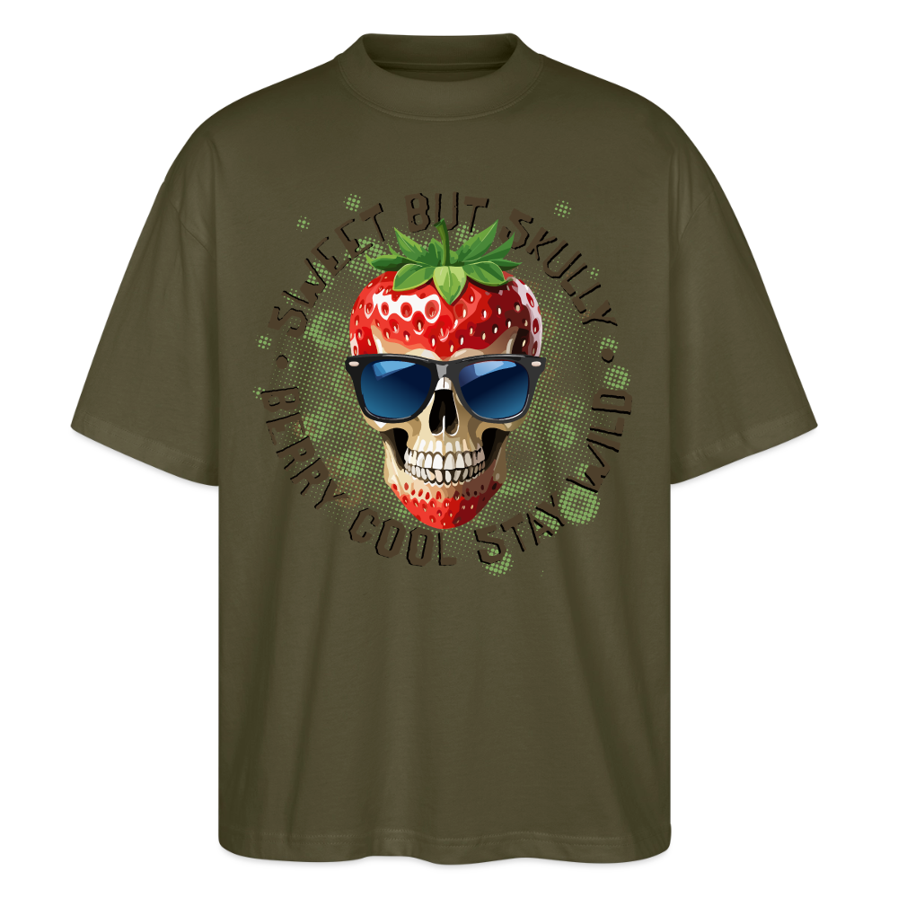 Strawberry Skull Design – Oversized Unisex Bio T-Shirt - Khaki