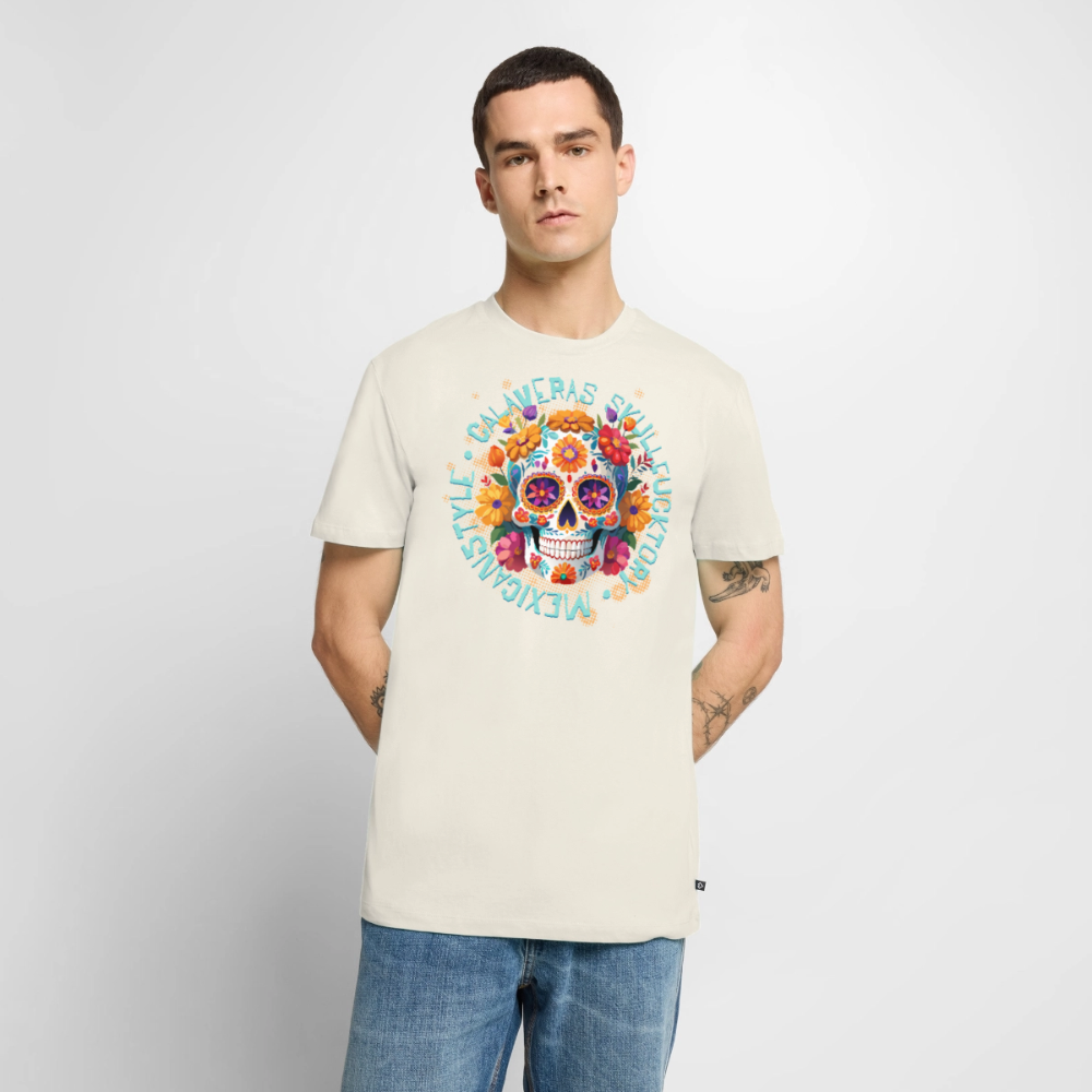 Sugar Skull Blumen Design – Männer Premium T-Shirt - Naturweiß