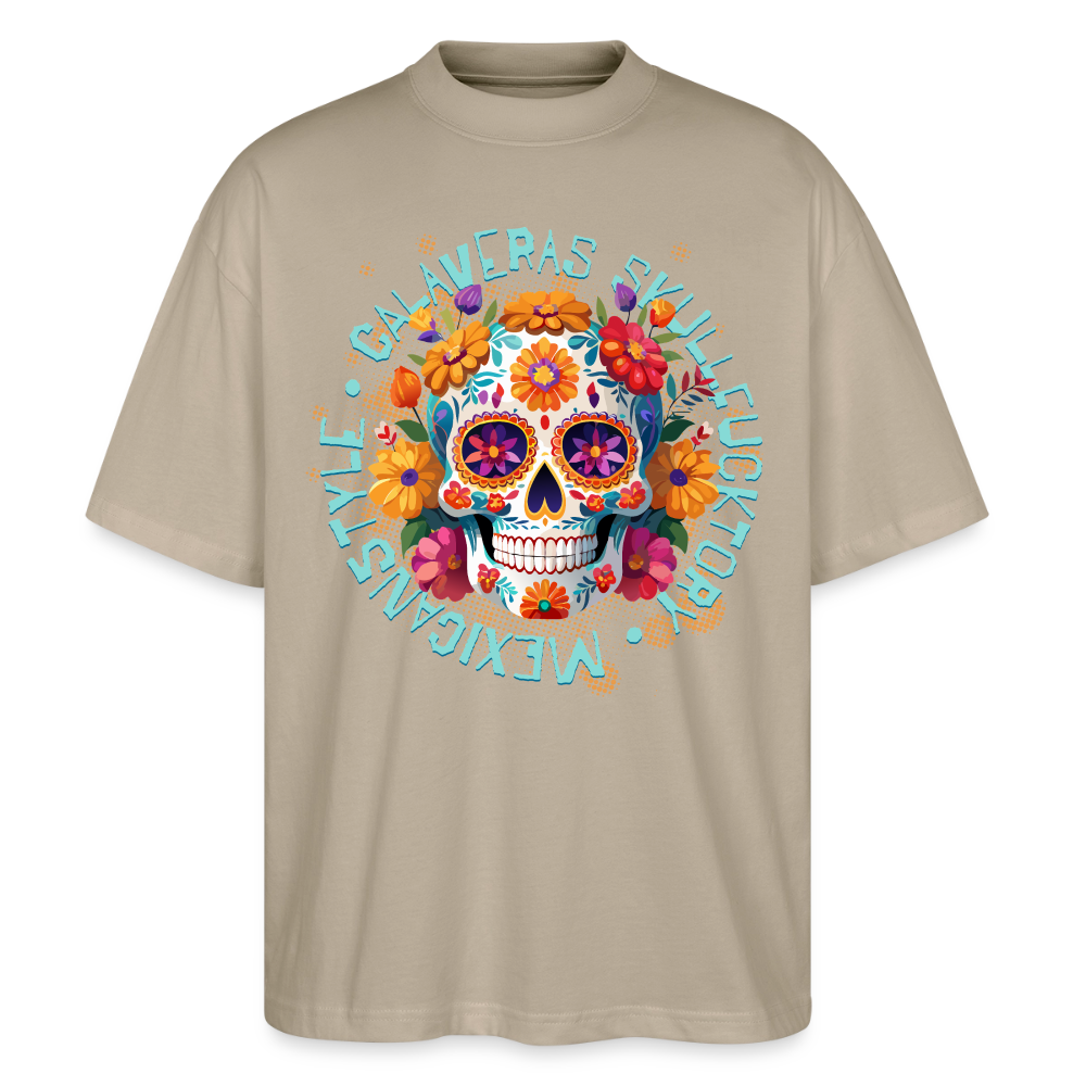Sugar Skull Blumen – Oversized Unisex Bio T-Shirt - Steingrau