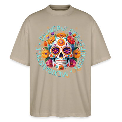 Sugar Skull Blumen – Oversized Unisex Bio T-Shirt - Steingrau