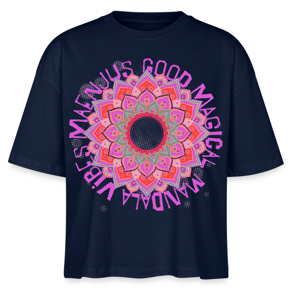 Mandala Pink Design – Frauen Boxy Bio-T-Shirt - Navy