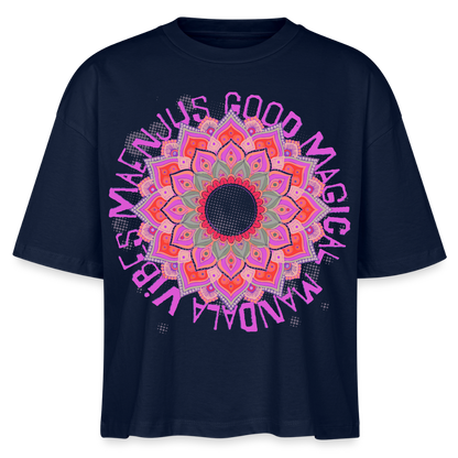 Mandala Pink Design – Frauen Boxy Bio-T-Shirt - Navy