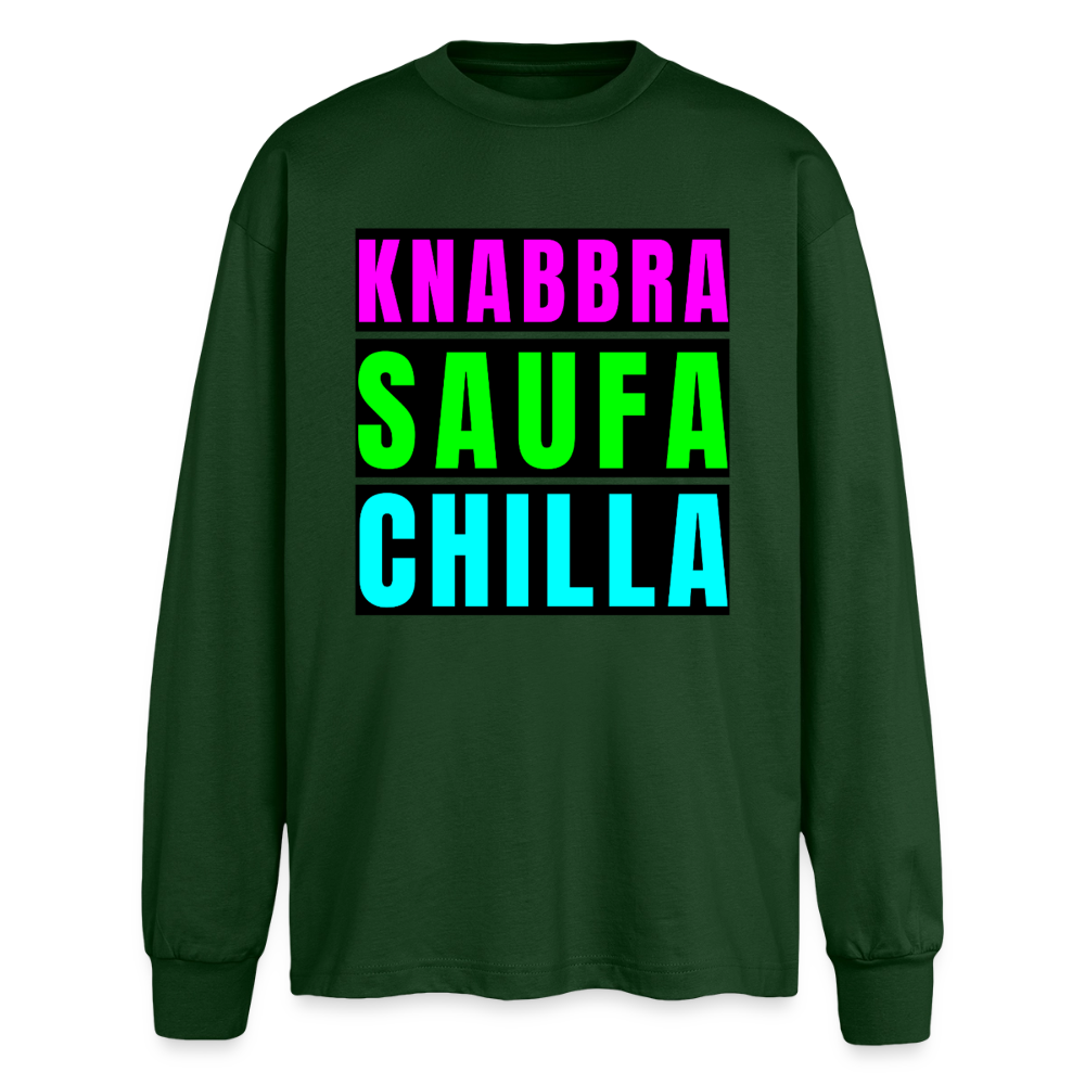 Knabbra Saufa Chilla Design – Oversized Langarmshirt - Flaschengrün