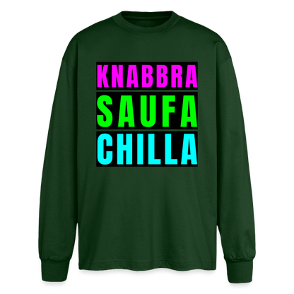 Knabbra Saufa Chilla Design – Oversized Langarmshirt - Flaschengrün