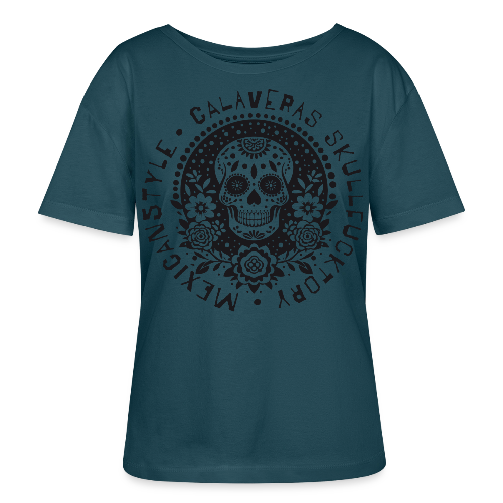 Sugar Skull Black Design - Rundhals Frauen Bio-T-Shirt - Dunkles Petrol