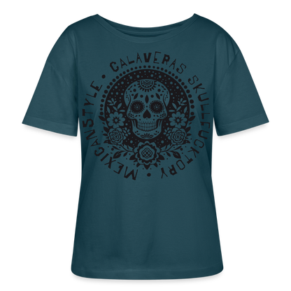Sugar Skull Black Design - Rundhals Frauen Bio-T-Shirt - Dunkles Petrol