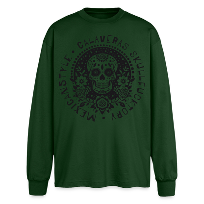 Sugar Skull Black Design - Oversized Langarmshirt - Flaschengrün