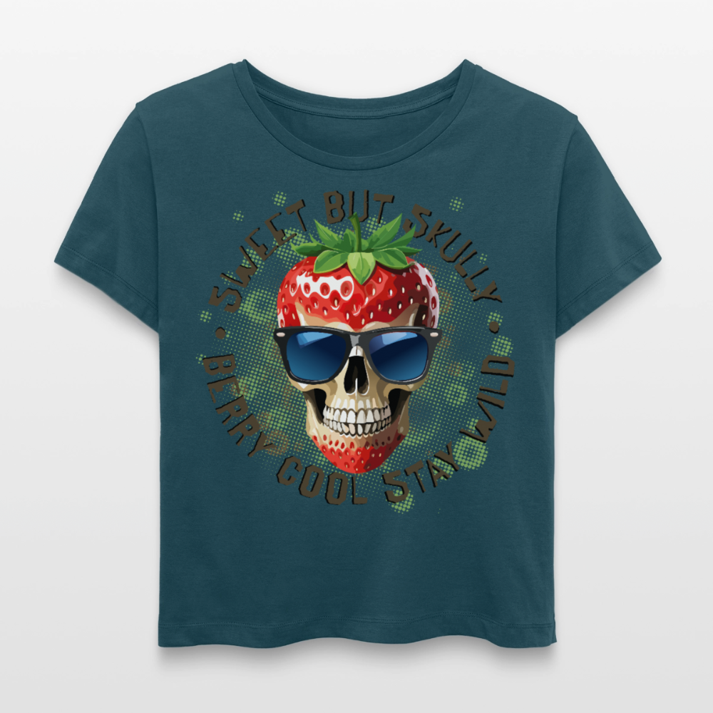 Strawberry Skull Design – Rundhals Frauen Bio-T-Shirt - Dunkles Petrol