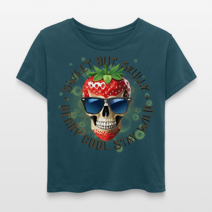 Strawberry Skull Design – Rundhals Frauen Bio-T-Shirt - Dunkles Petrol