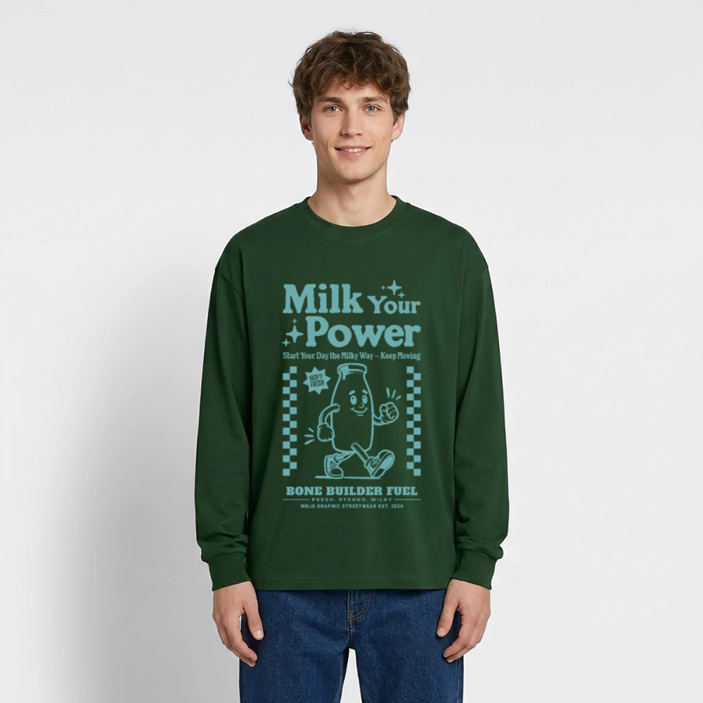 Milk Your Power Design – Oversized Langarmshirt - Flaschengrün