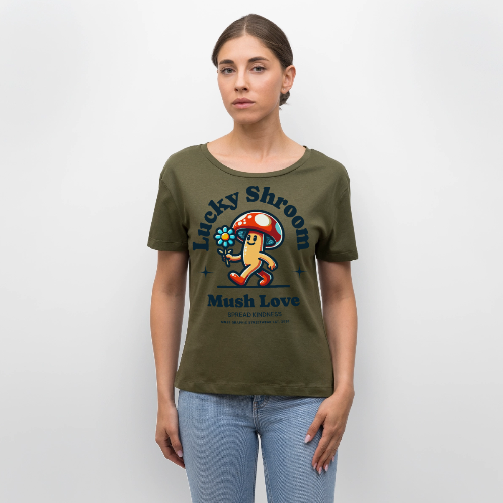 Lucky Shroom Design – Rundhals Frauen Bio-T-Shirt - Khaki