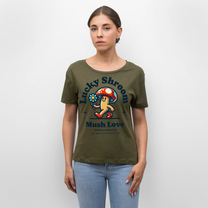 Lucky Shroom Design – Rundhals Frauen Bio-T-Shirt - Khaki