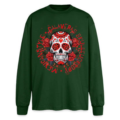 Sugar Skull Rosen Design - Oversized Langarmshirt - Flaschengrün