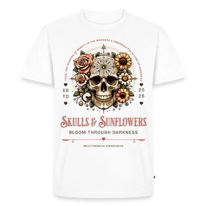 Skull & Sunflowers Design – Männer Premium T-Shirt - Weiß