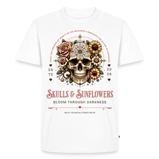 Skull & Sunflowers Design – Männer Premium T-Shirt - Weiß
