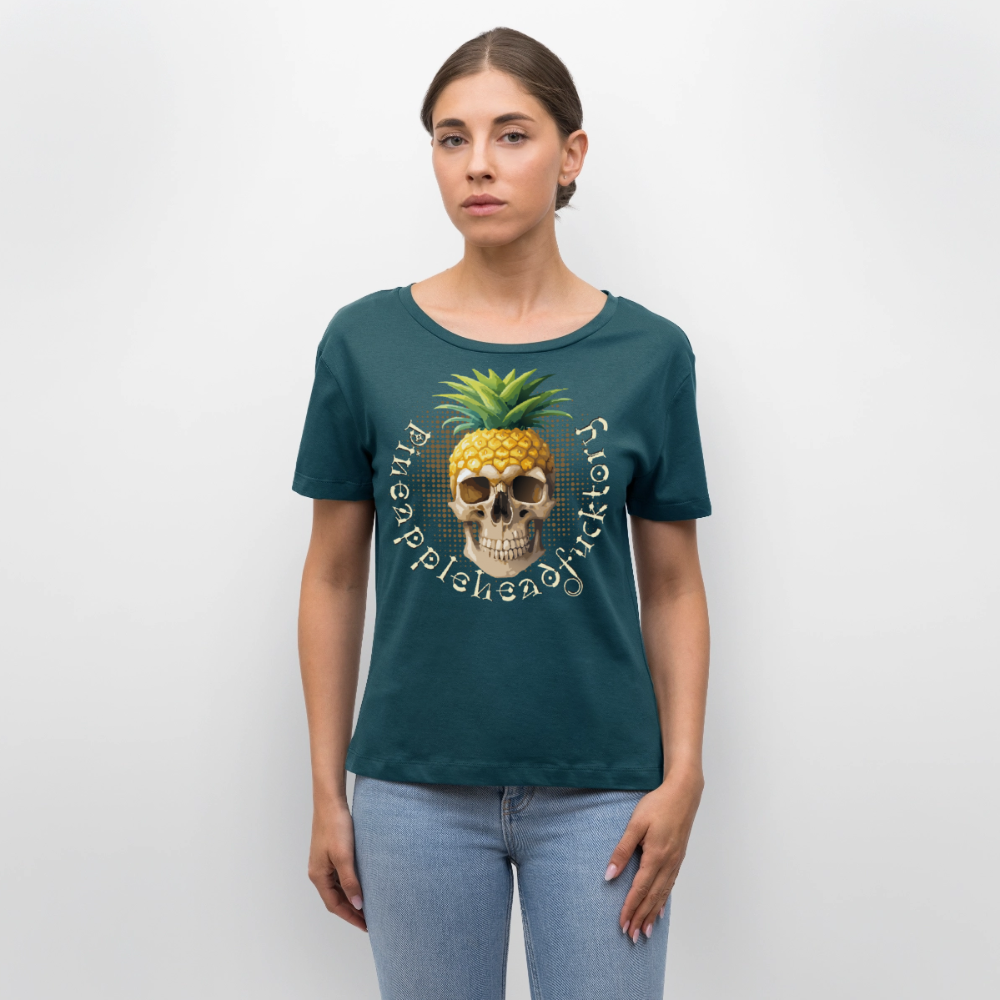 Pineapple Skull Design - Rundhals Frauen Bio-T-Shirt - Dunkles Petrol