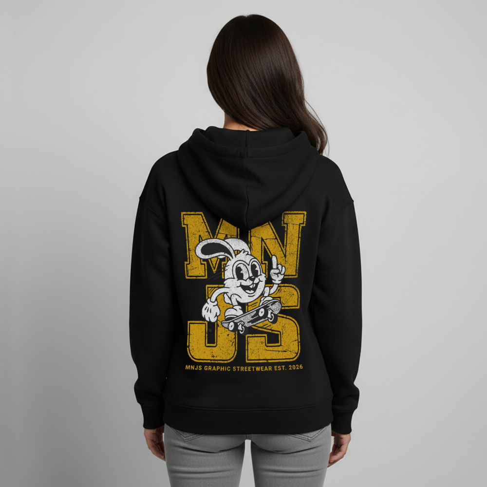 Skate Bunny Design – Oversized Unisex Hoodie - Schwarz