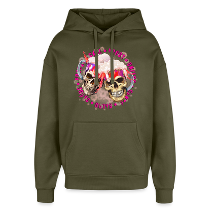 Party Skull Design Pink – Oversized Unisex Hoodie - Khaki
