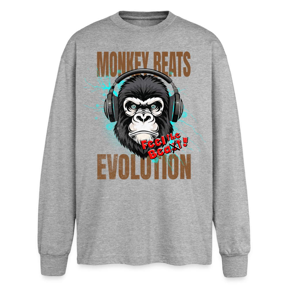 Monkey Beats Design – Oversized Langarmshirt - Grau meliert